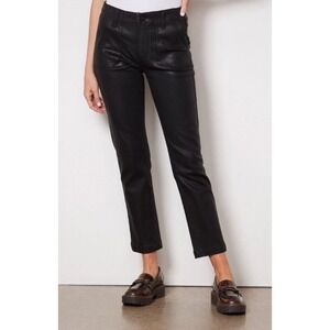 Paige Mayslie Straight Ankle Jeans 28 Black Fog Luxe Coating Minimalist Night